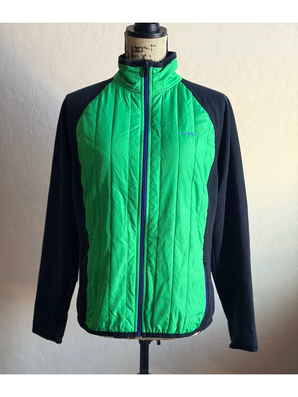 Lauren Ralph Lauren Active Jacket Green Black Quilted Full Zip Gorpcore